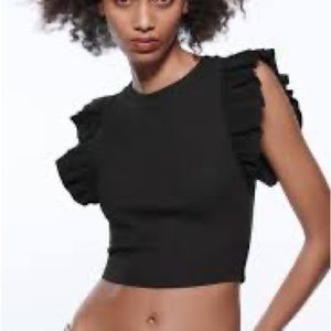 Black ruffle Zara top in black